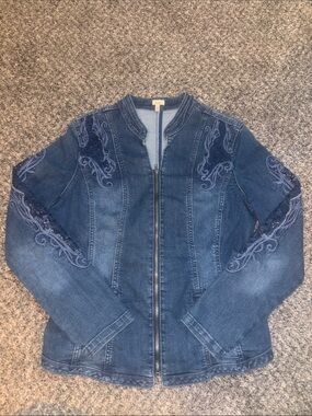 Reba Dark Blue Embroidered Denim Jacket